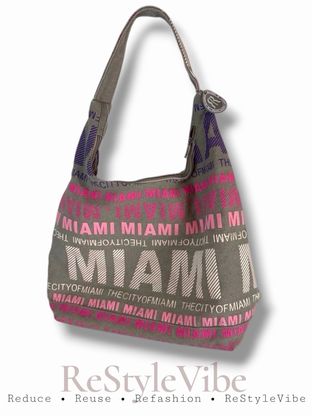 Robin Ruth Handbag Bag Tote Satchel 100% Cotton Graphic Miami Zipper Closure